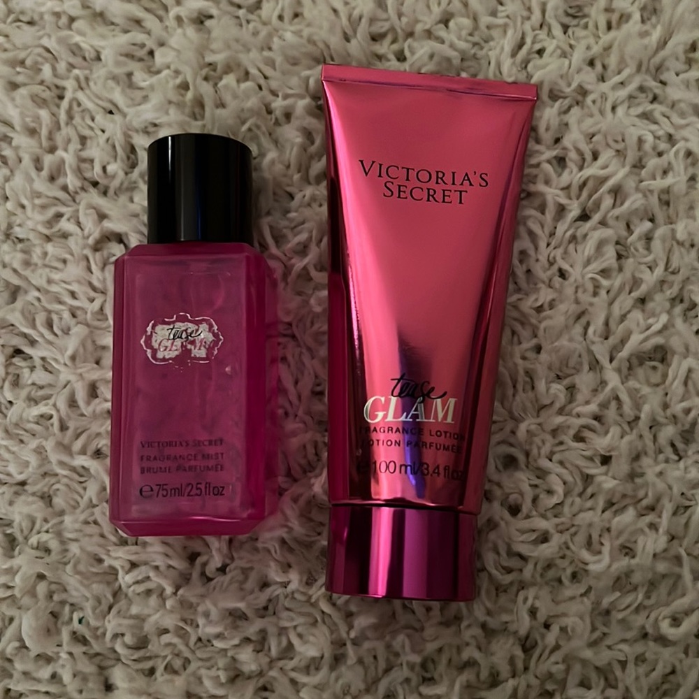 Victoria’s Secret tease glam body mist and lotion set.